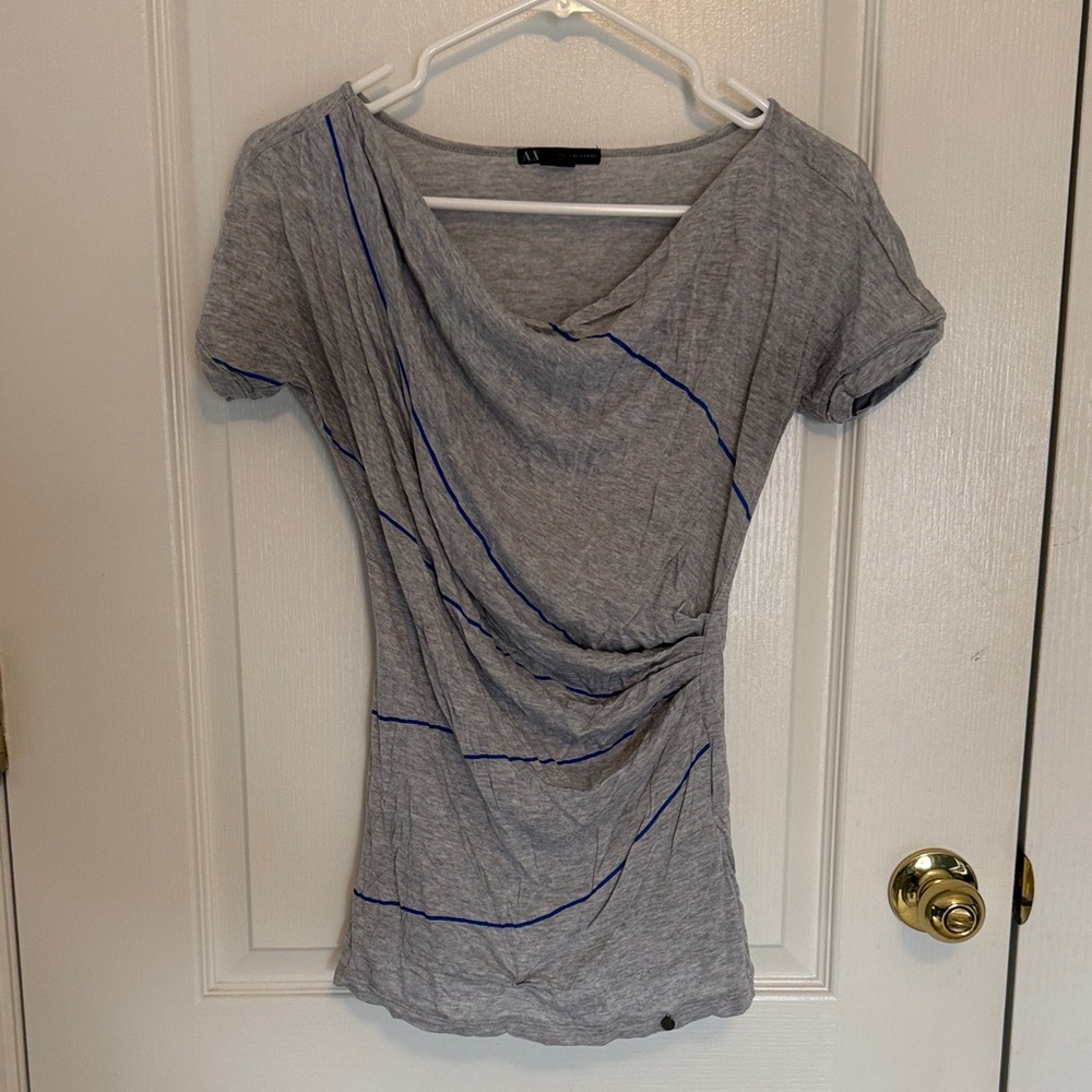 Armani Exchange Gray Short Sleeve Top with Blue Highlights